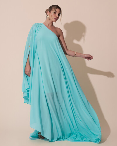 Foto Vestido de Festa um Ombro com Capa Crepe Fluido Tiffany