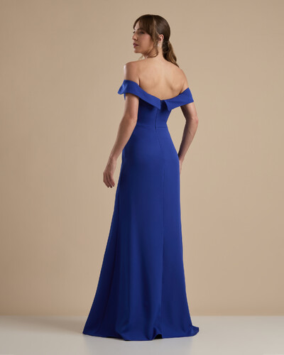 Foto Vestido de Festa Longo Alfaiataria Ombro a Ombro com Fenda Azul Royal
