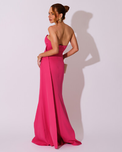 FotoVestido de Festa Longo Alfaiataria Tomara que Caia Drapeado Faixa Pink