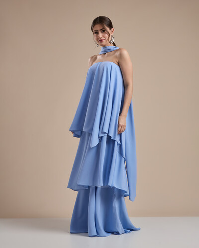 Foto Vestido de Festa Longo Chiffon Crepe em Camadas com Lenço Serenity