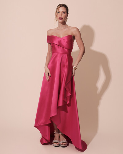 Foto Vestido de Festa Longo Zibeline um Ombro Só Mullet Pink New