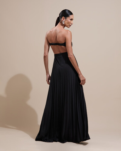 Foto Vestido de Festa Longo Tomara que Caia Plissado Detalhe Preto