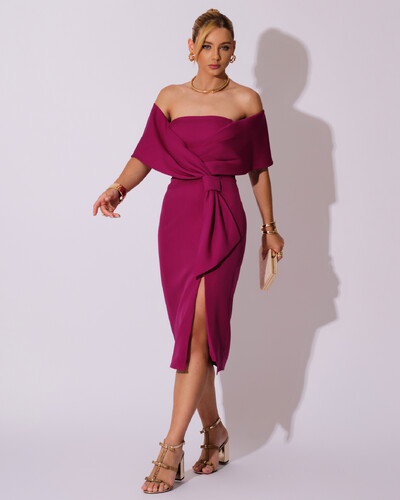 Foto Vestido de Festa Midi Alfaiataria Fúcsia Beterraba