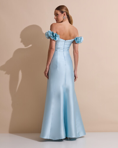 Foto Vestido Longo de Festa Zibeline Ombro a Ombro com Flores e Fenda Tiffany