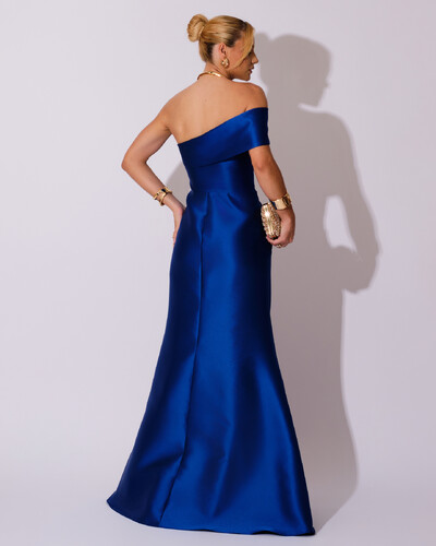 FotoVestido de Festa Zibeline com Faixa Ombro a Ombro Azul Royal