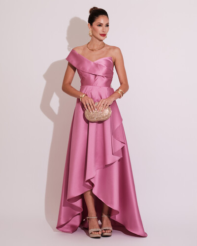Foto Vestido de Festa Longo Zibeline um Ombro Só Mullet Rosa