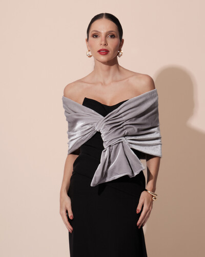 Foto Estola Veludo Cinza