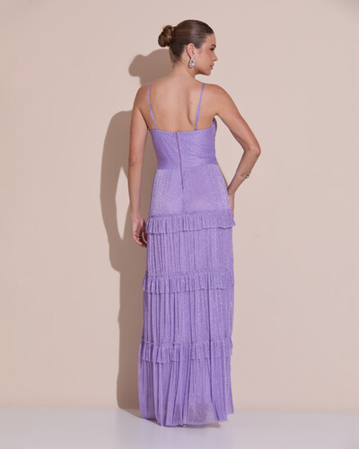 Foto Vestido de Festa Longo Tule com Saia Babado Lilás