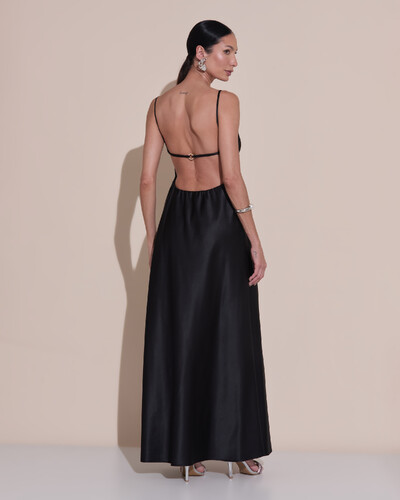 Foto Vestido de Festa Midi Fivela Costas Cetim Preto