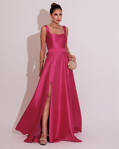 Foto Vestido de Festa Longo Zibeline com Fenda e Faixa Pink