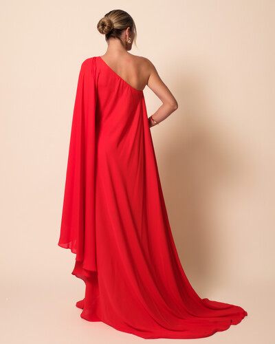 FotoVestido de Festa um Ombro com Capa Crepe Fluido Vermelho New