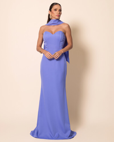 Foto Vestido de Festa Longo Alfaiataria Tomara que Caia Saia Sereia com Lenço Lilás New