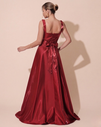 FotoVestido de Festa Longo Zibeline Cristal com Fenda e Faixa Vermelho