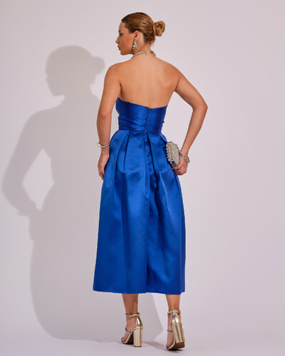FotoVestido Midi Tomara que Caia Zibeline Com Pregas Azul Royal
