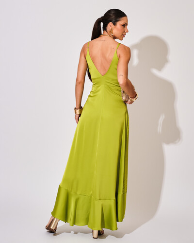 FotoVestido Midi Babado Acetinado Verde Lima