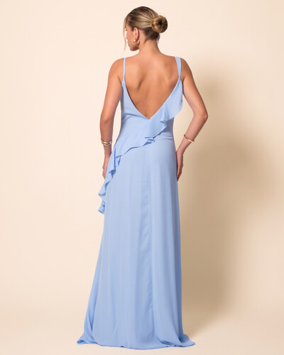 FotoVestido de Festa Longo Crepe Chiffon Degagê com Fenda e Babado Cascata Serenity