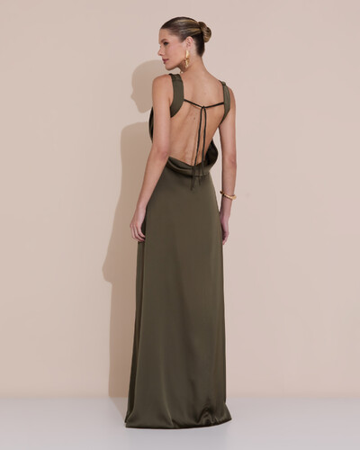 Foto Vestido de Festa Longo Cetim Fluido Degagê Verde Oliva
