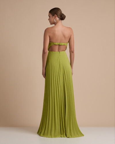 FotoVestido de Festa Longo Tomara que Caia Plissado Detalhe Verde Pistache