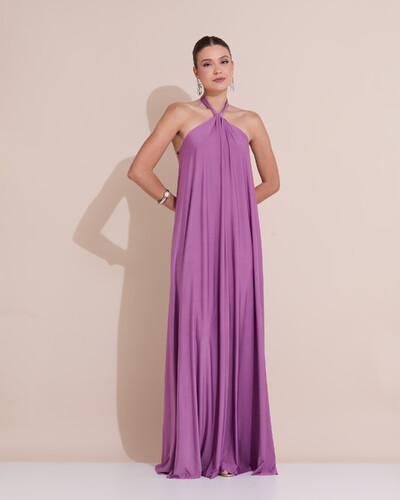 Foto Vestido Longo com Amarração em Malha Lilás