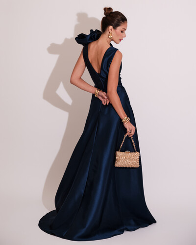 FotoVestido de Festa longo Zibeline Flor Azul Marinho