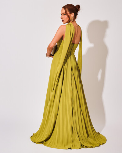 FotoVestido de Festa Longo Tomara que Caia Plissado com Lenço Verde Pistache