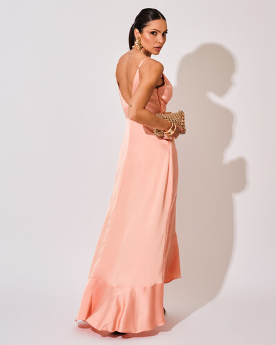 FotoVestido Midi Babado Acetinado Rose Gold