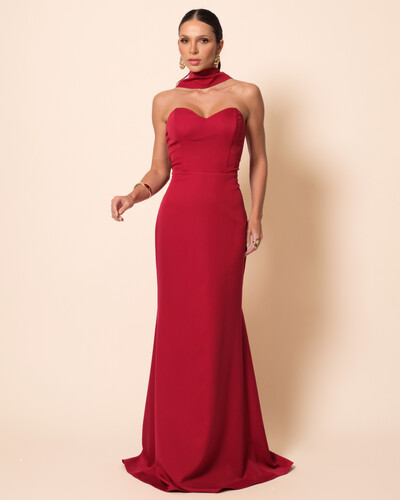 Foto Vestido de Festa Longo Alfaiataria Tomara que Caia Saia Sereia com Lenço Cereja