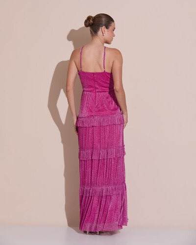 Foto Vestido de Festa Longo Tule com Saia Babado Fúcsia