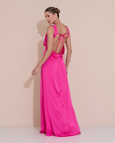 Foto Vestido de Festa Longo Cetim Fluido Degagê Pink