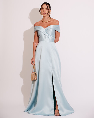 Foto Vestido de Festa Longo Zibeline Ombro a Ombro com Fenda Serenity