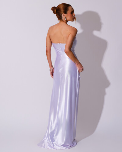 FotoVestido de Festa longo Cetim Malha Metálico Tomara que Caia Detalhe Drapeado Branco