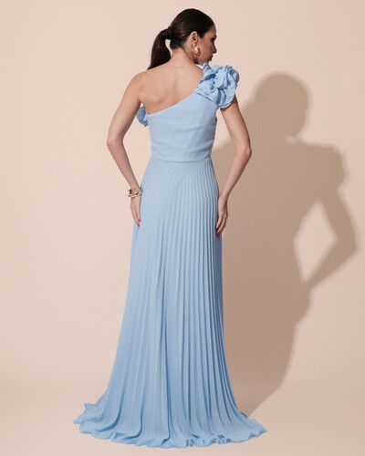 FotoVestido de Festa um Ombro Só Flor Saia Plissado Serenity