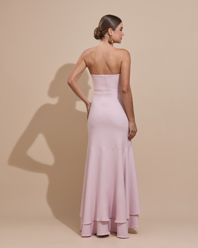 Foto Vestido Longo com Fenda de Babados Alfaiataria Rosa Claro