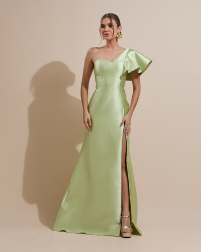 Foto Vestido de Festa Longo um Ombro Tomara que Caia Zibeline Verde Lima New