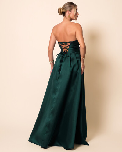 FotoVestido de Festa Longo Tomara que Caia Trançado Costa em Zibeline Verde Escuro