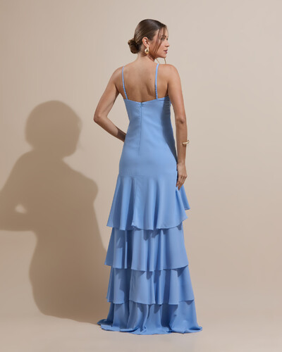 Foto Vestido Longo Crepe com Babado em Camadas Serenity