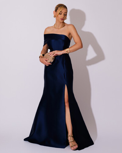 Foto Vestido de Festa Zibeline com Faixa Ombro a Ombro Azul Marinho