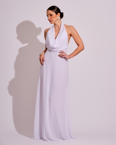 Foto Vestido de Festa Longo com Decote Degagê Branco