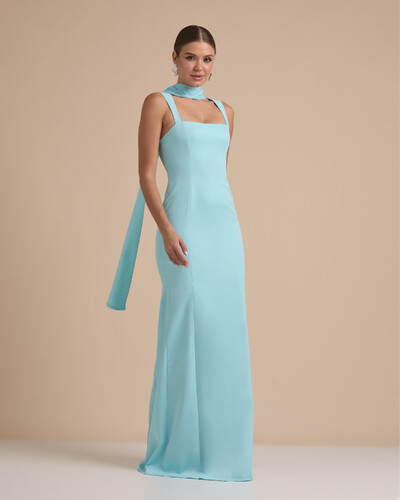 Foto Vestido de Festa Longo Alfaiataria Alça Larga e Lenço Tiffany