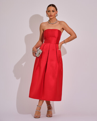 Foto Vestido Midi Tomara que Caia Zibeline Com Pregas Vermelho