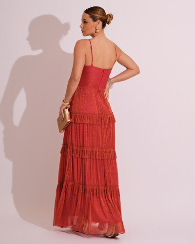 FotoVestido de Festa Longo Tule com Saia Babado Terracota