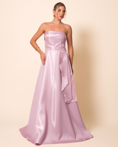 Foto Vestido de Festa Longo Cetim Cristal Tomara que Caia Detalhe Rosa