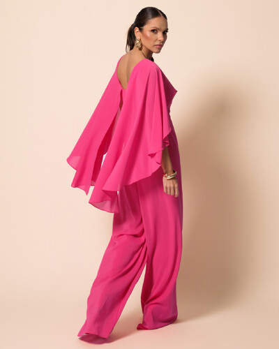 FotoMacacão de Festa Longo Crepe Chiffon com Capa Pink New