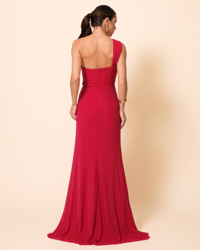 FotoVestido de Festa Longo Tule Tomara que Caia Faixa Cereja