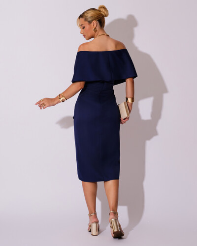 FotoVestido de Festa Midi Alfaiataria Azul Marinho