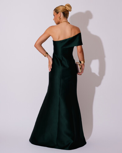 FotoVestido de Festa Zibeline com Faixa Ombro a Ombro Verde Escuro