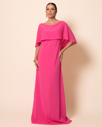 Foto Vestido de Festa Longo Crepe Chiffon com Capa e Degagê nas Costas Pink New