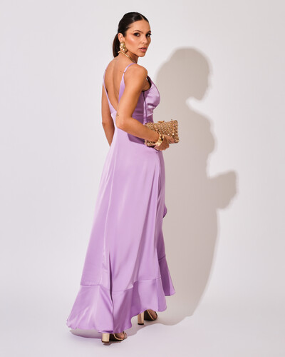 FotoVestido Midi Babado Acetinado Lilás