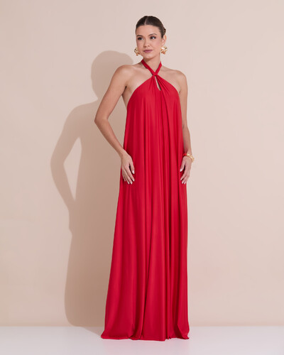 Foto Vestido Longo com Amarração em Malha Vermelho Claro