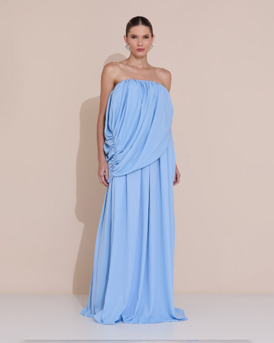 Foto Vestido de Festa Longo Tomara Que Caia Crepe Chiffon Drapeado Serenity